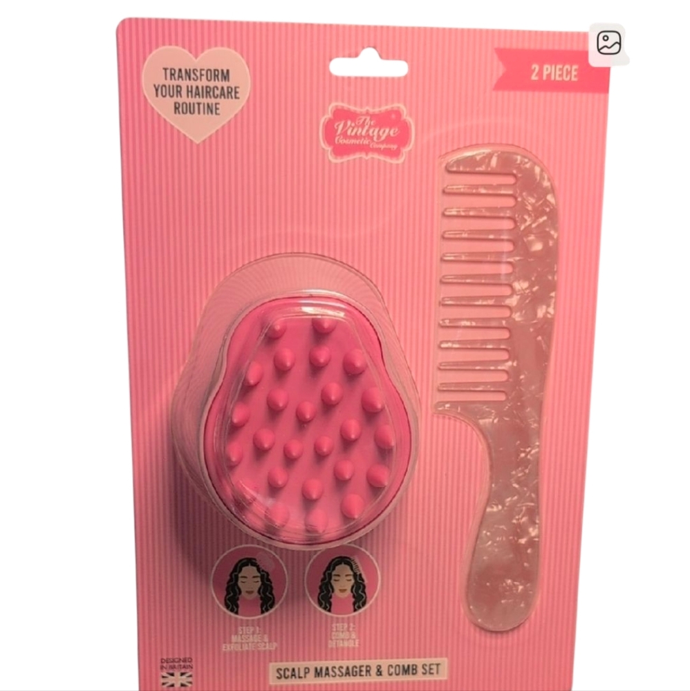 The Vintage Cosmetic Company 2 Piece Scalp Massager & Comb Set